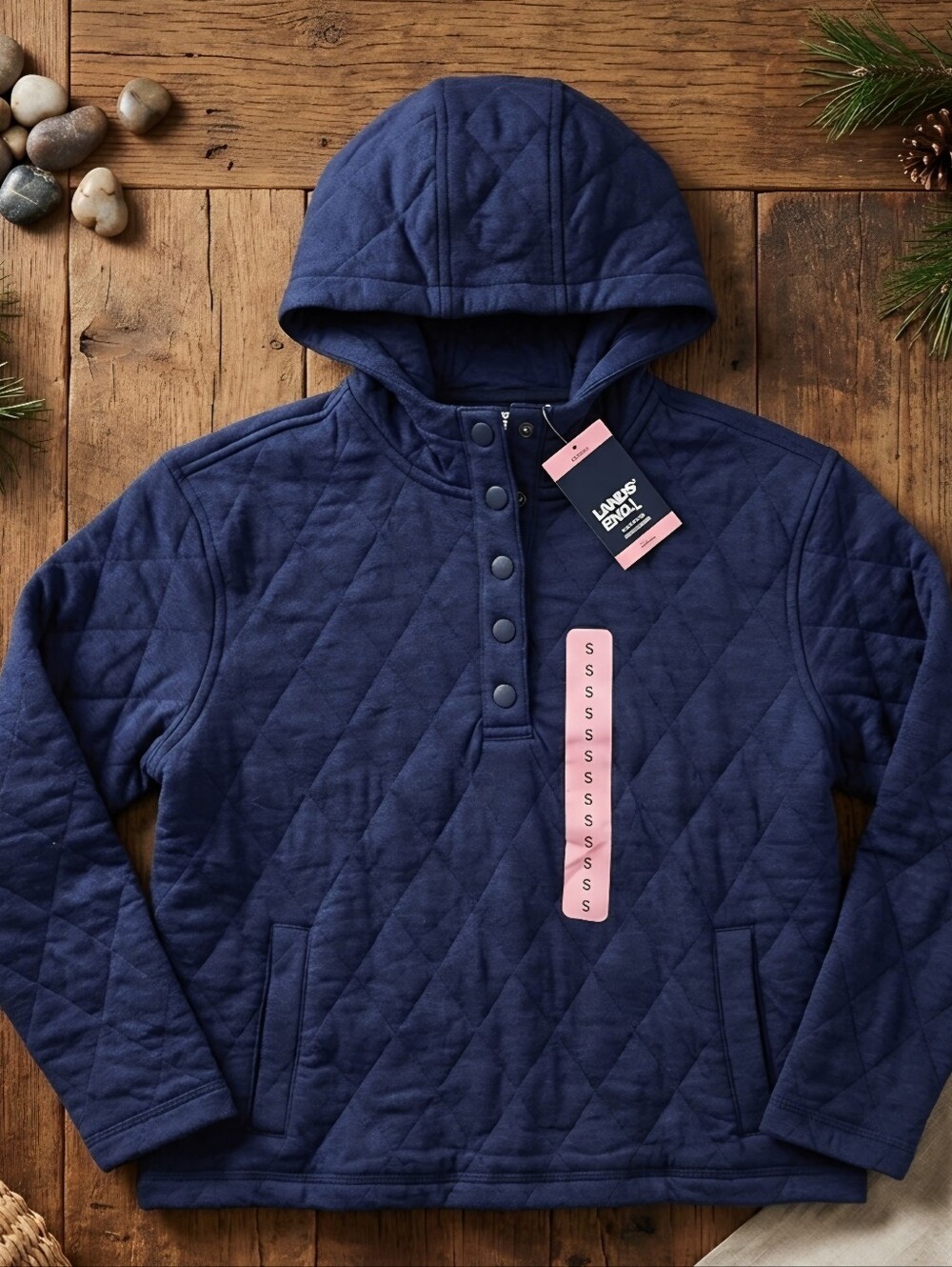 Lands' End Women's Quilted Pullover Hoodie NWT Navy Blue Small